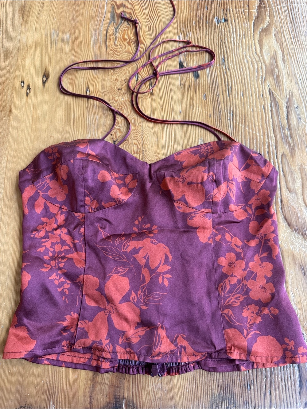 Reformation Plum & Rust Floral Bustier Camisole with Halter Straps